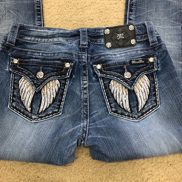 Miss Me Denim - Miss Me leather blingy angel wings skinnies sz 29